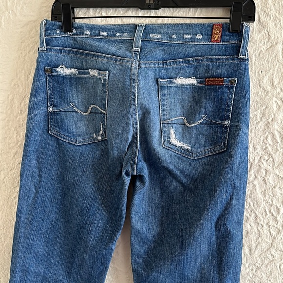 7 for all mankind Medium Wash Bootcut Distressed Jeans 26 - Picture 2 of 11